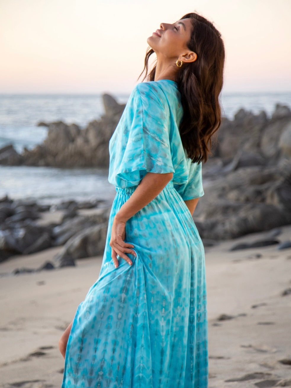 Blue Watercolor Kimono Dress
