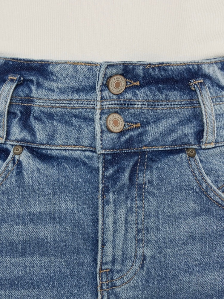 Fringe Hem Jean Skirt