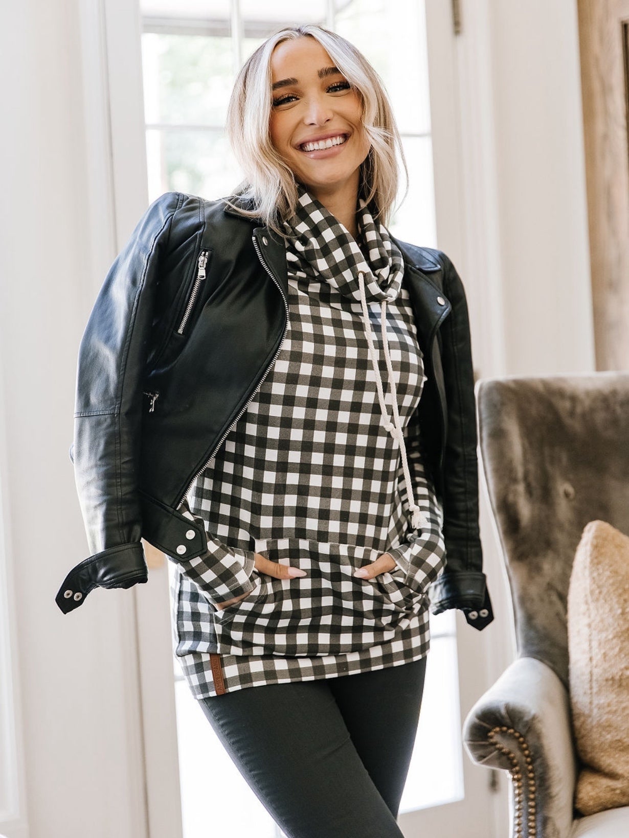 Plaid Love Cowlneck Sweatshirt