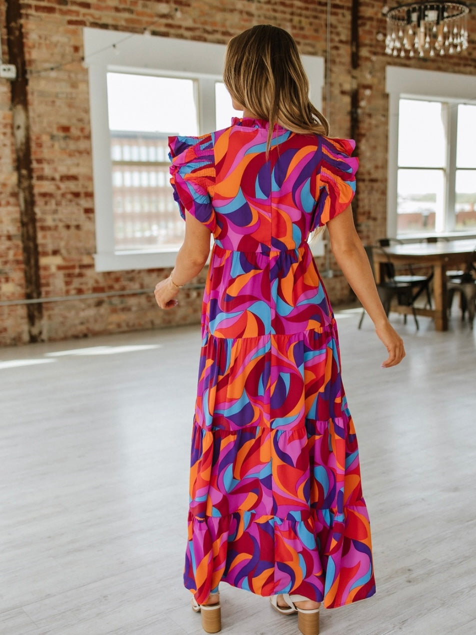 Vivid Cascade Maxi Dress