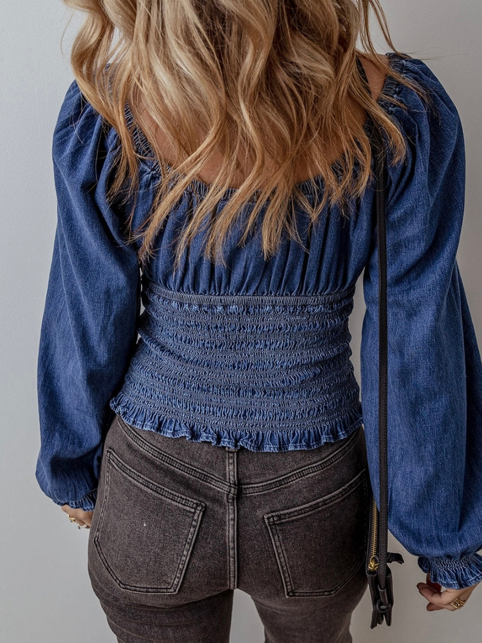 Denim Smocked Top