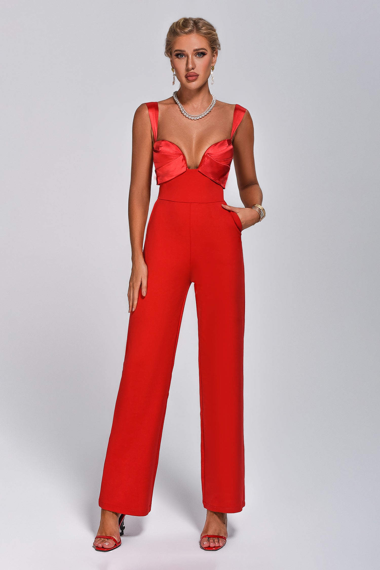 Bace Satin Jumpsuit - Red