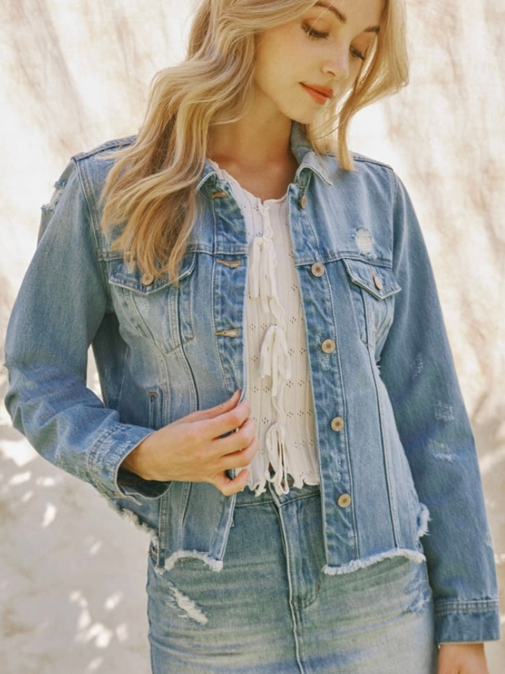 Raw Hem Blue Jean Jacket