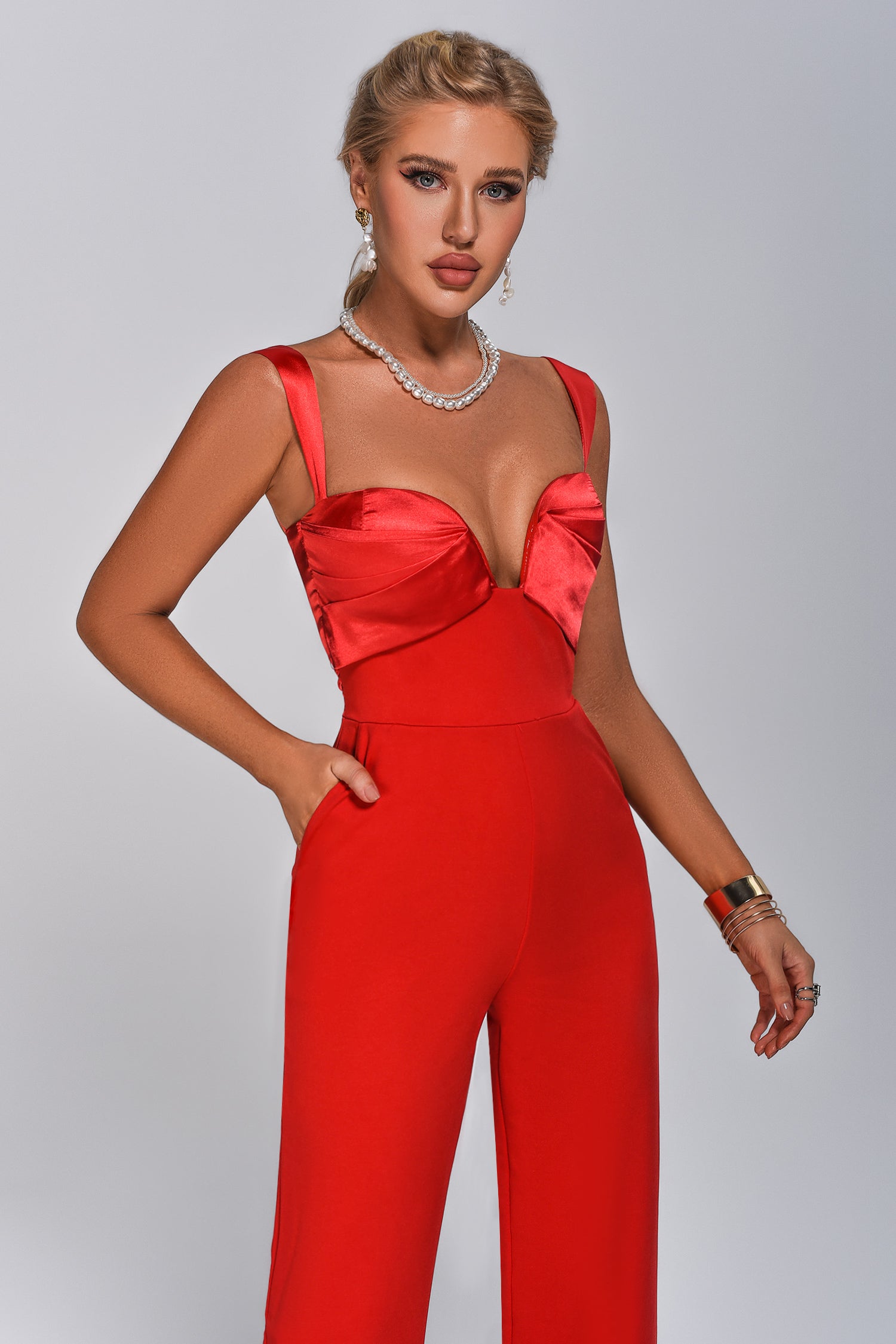 Bace Satin Jumpsuit - Red
