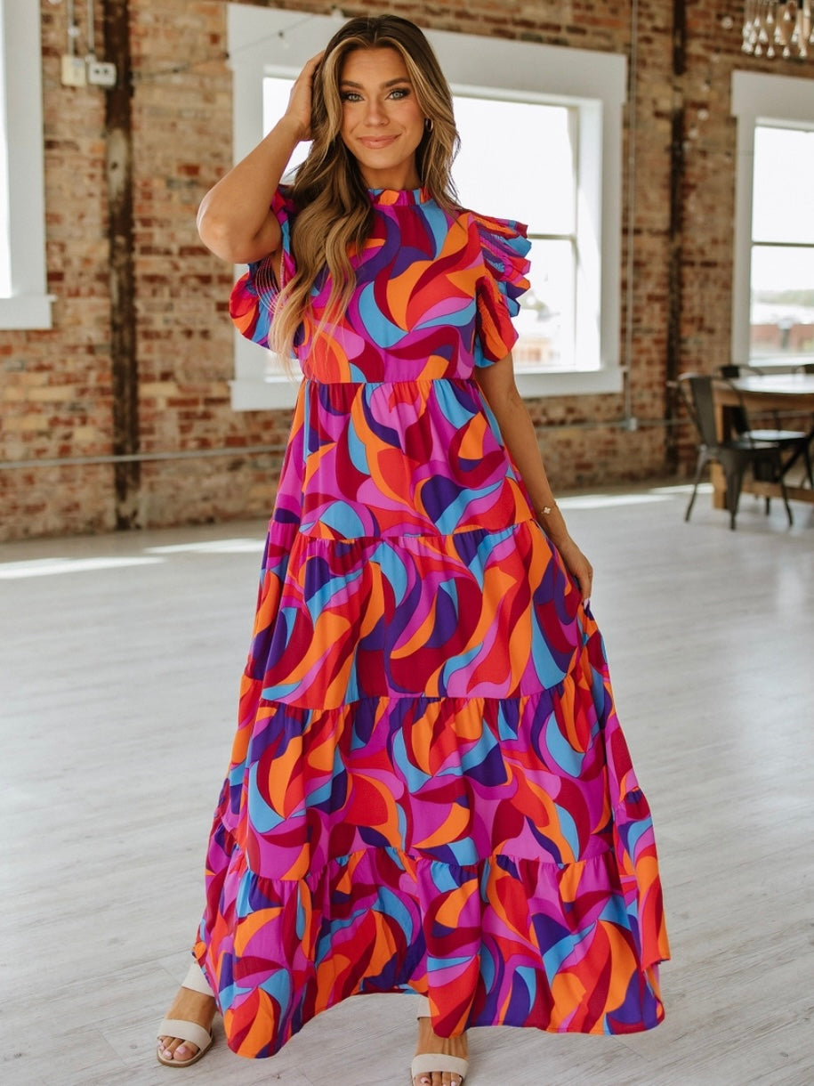 Vivid Cascade Maxi Dress