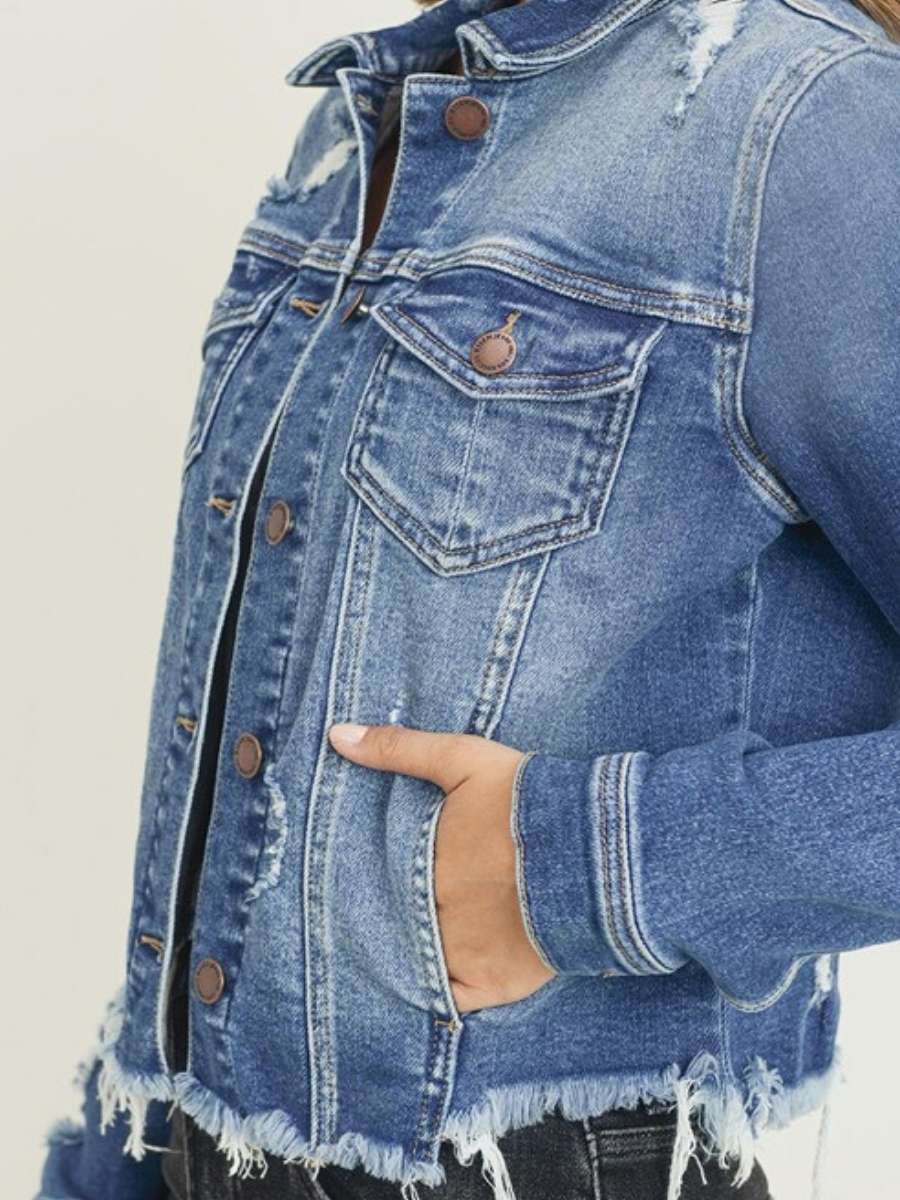 Raw Hem Blue Jean Jacket