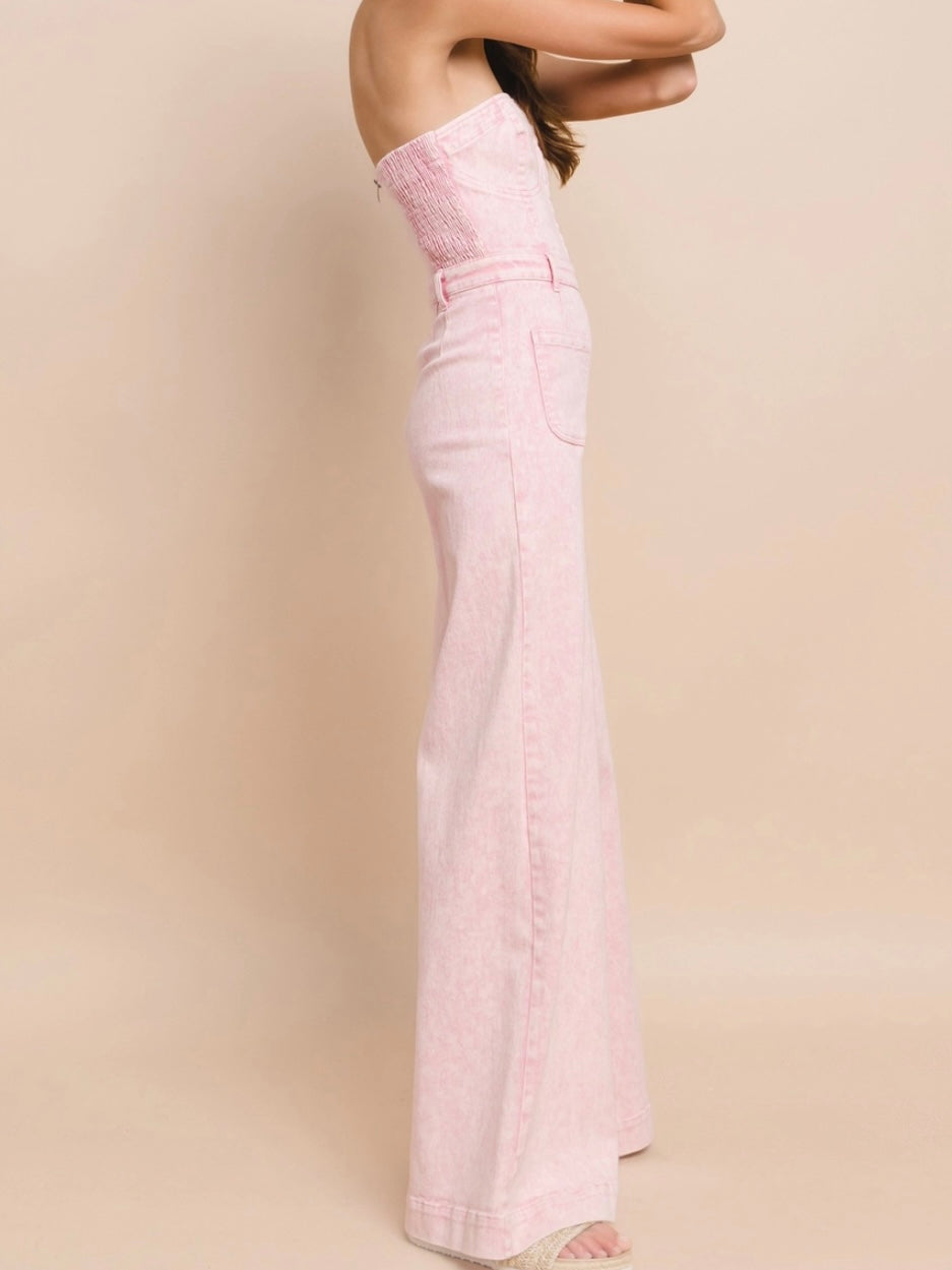 Just Sweet Pink Denim Jumpsuit