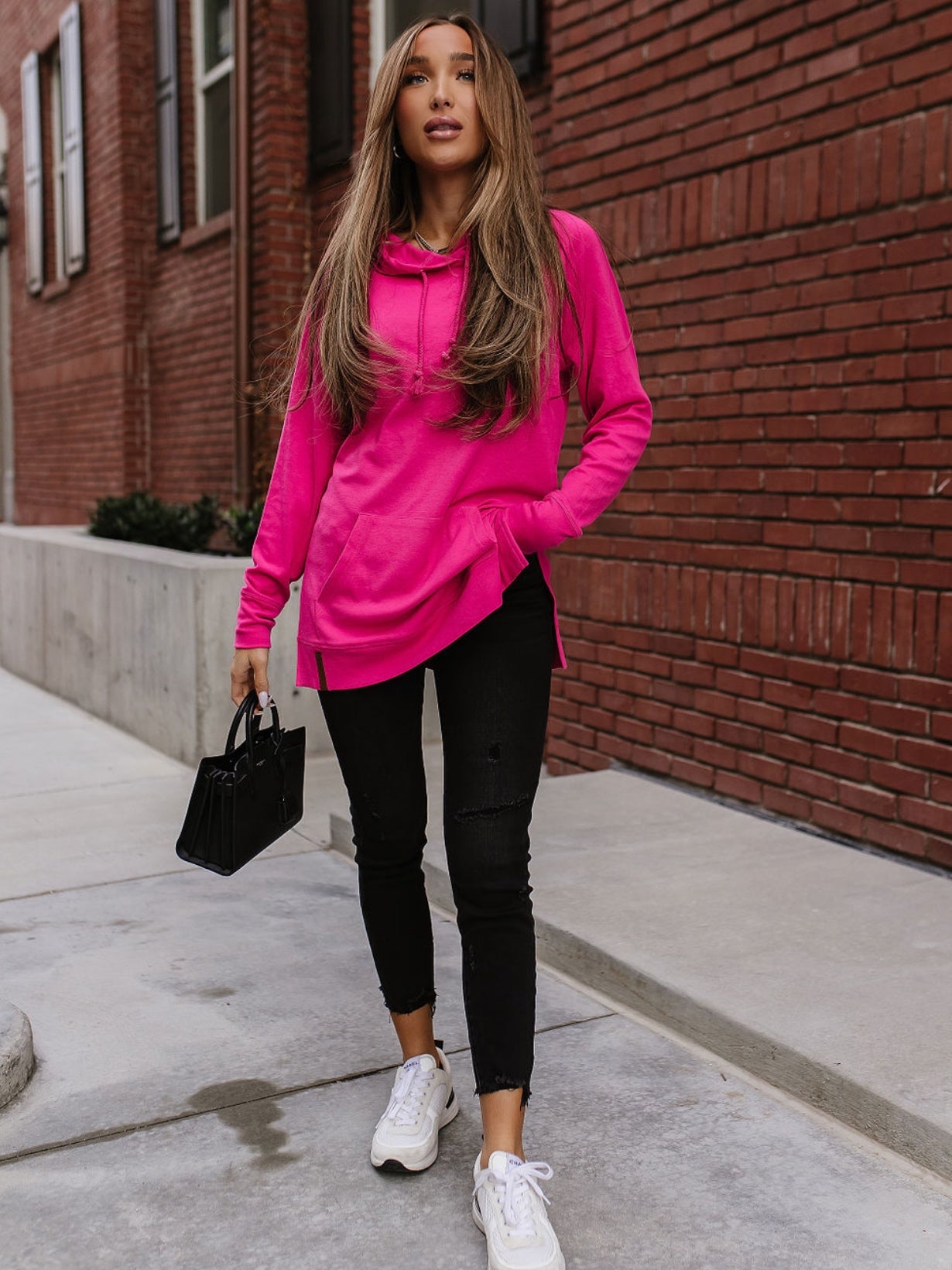 Pink Side Slit Hoodie