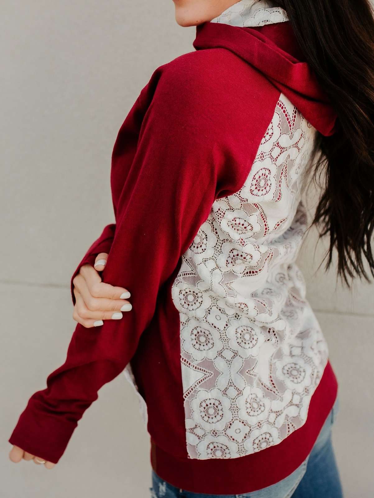Lovely Lace Burgundy Hoodie