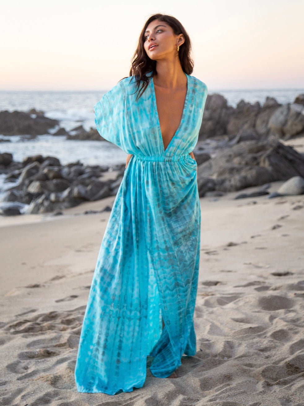 Blue Watercolor Kimono Dress