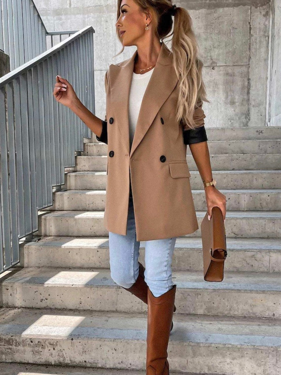 Myla Faux Leather Camel Blazer