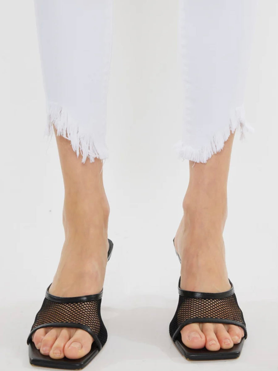 Kancan White Raw Hem Jeans
