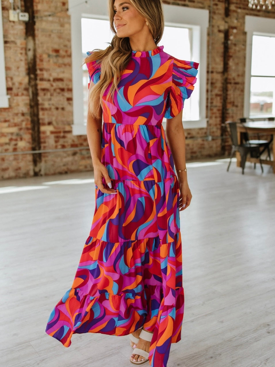 Vivid Cascade Maxi Dress