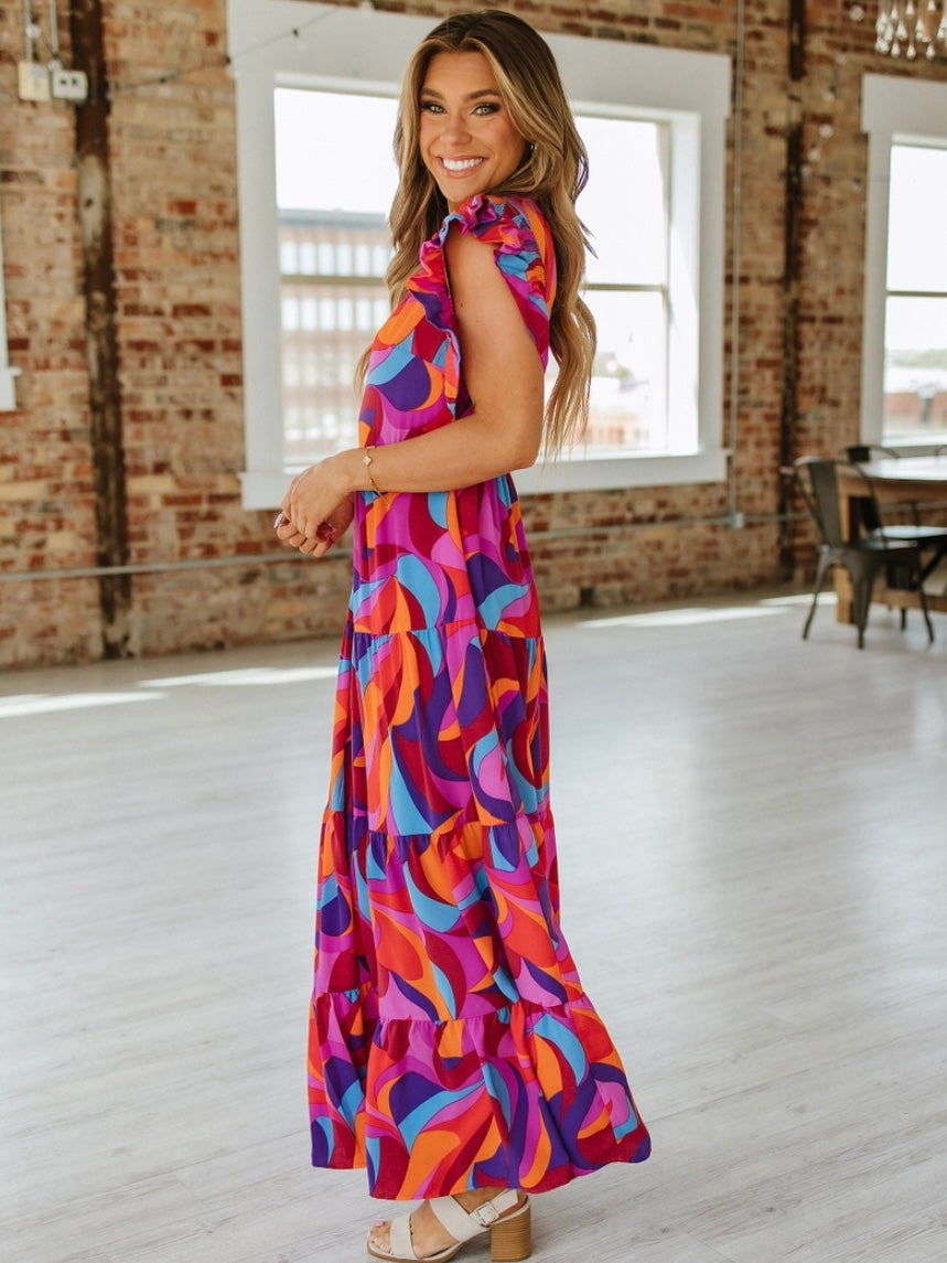 Vivid Cascade Maxi Dress