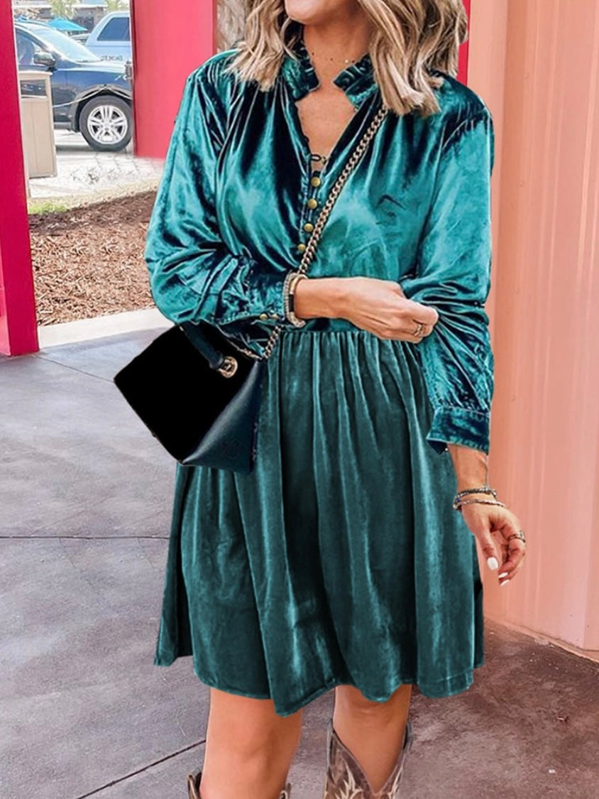 Cute As A Button Velvet Dress