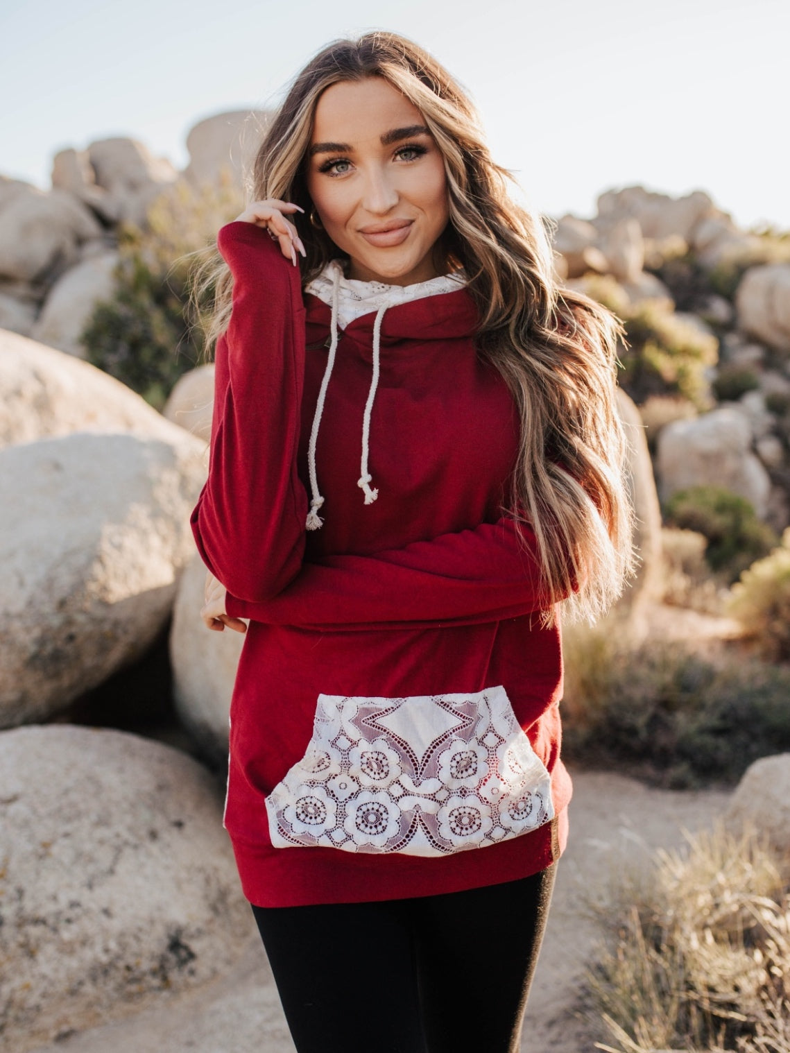 Lovely Lace Burgundy Hoodie