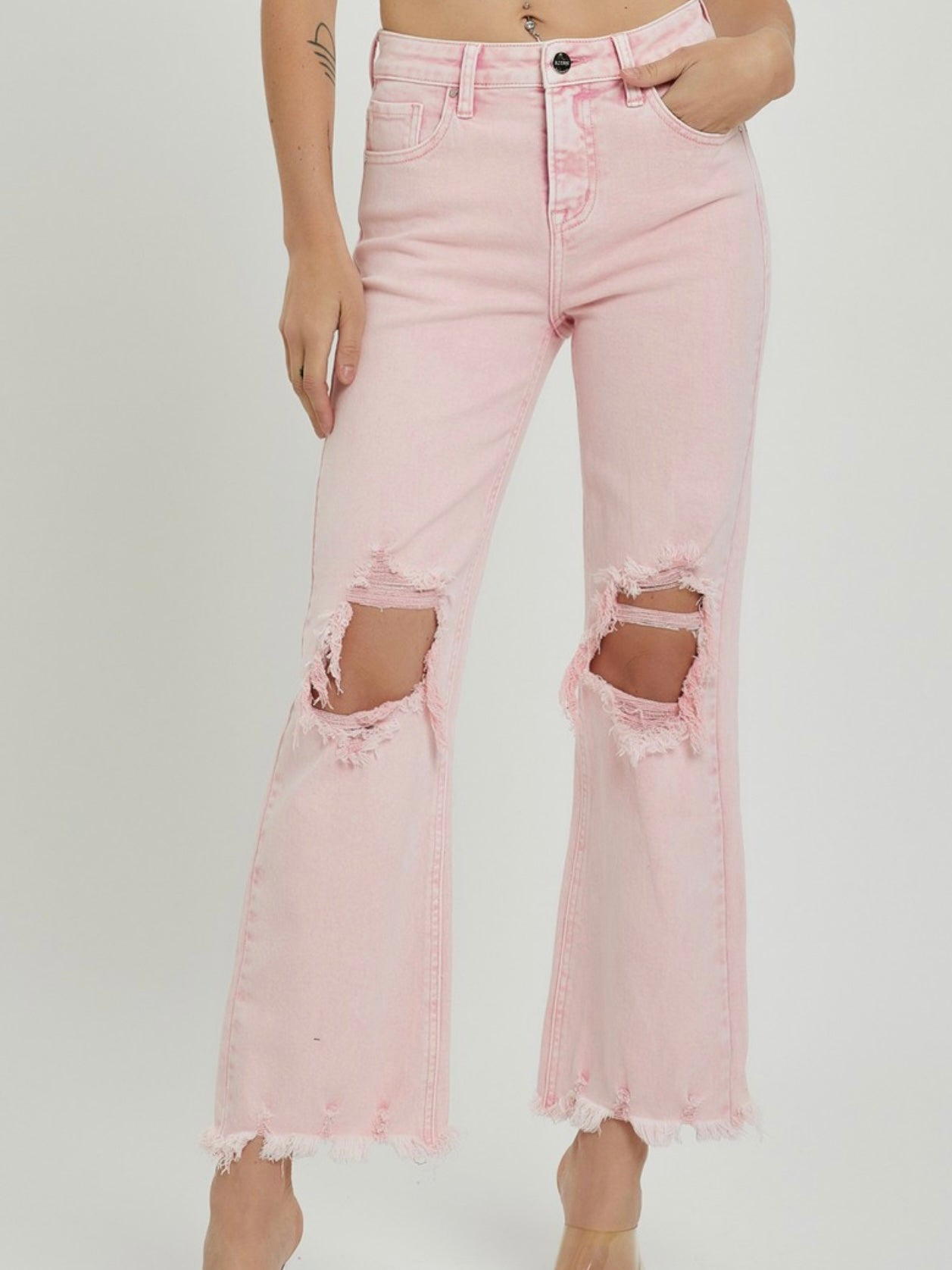 Acid Pink Distressed Jeans