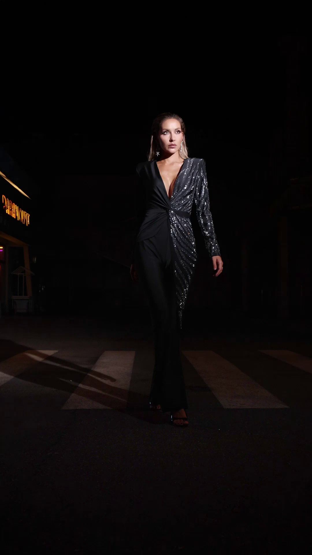 Jacqueline Sequins Deep V Jumpsuit - Black