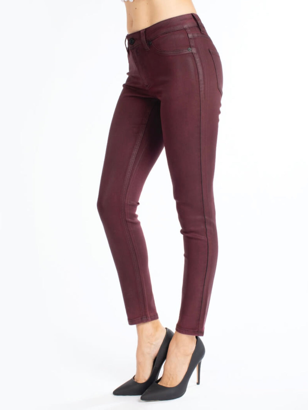 Kancan Coated Burgundy Jeans